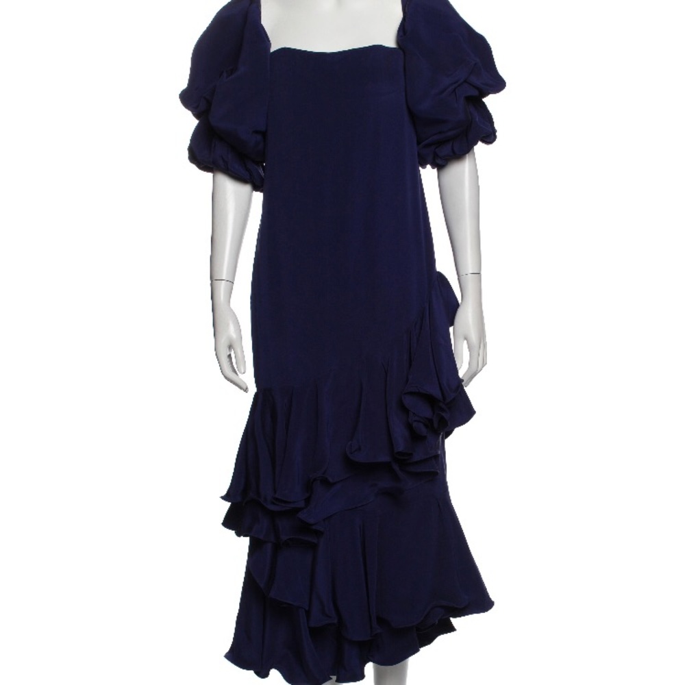 Johanna Ortiz midnight blue silk midi dress